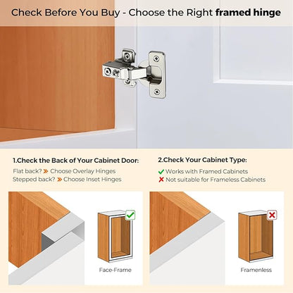 Ravinte 10 Pack 5 Pairs Short Arm Kitchen Cabinet Hinges for 1/2 Inch Overlay Cabinet, Brushed Nickel 105 Degree Opening Angle Hinges, Soft Close Concealed with Mounting Screws for Face Frame Door