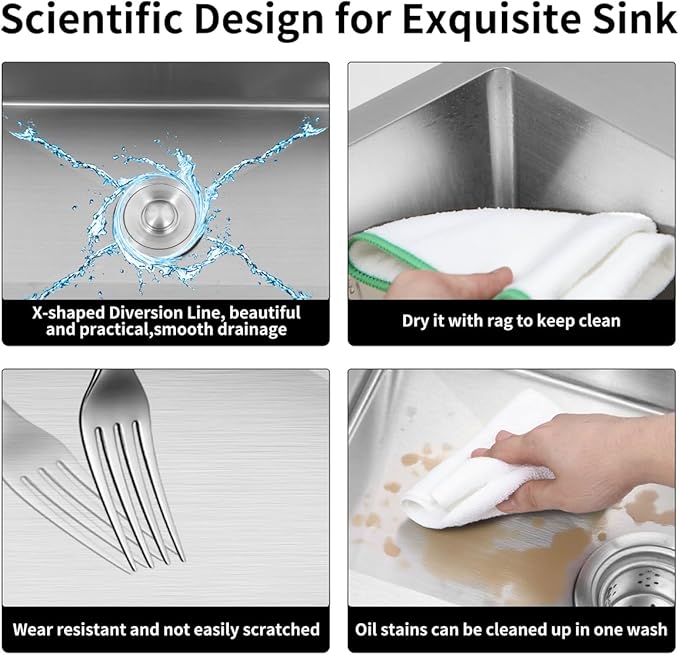 27 inch Kitchen Sink Drop in Stainless Steel Top Mount Sink with Brushed Finish, Single Bowl Workstation Sink with Basket Strainer and Kitchen Sink Caddy Organizer 26.8"D x 17.7"W x 8.3"H
