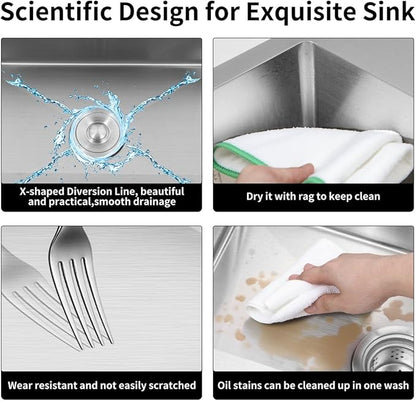 27 inch Kitchen Sink Drop in Stainless Steel Top Mount Sink with Brushed Finish, Single Bowl Workstation Sink with Basket Strainer and Kitchen Sink Caddy Organizer 26.8"D x 17.7"W x 8.3"H