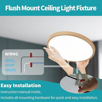 Gold LED Flush Mount Ceiling Light Fixture, 12inch 28W 5000k Daylight LED Ceiling Light, Ultra Slim Flush Mount for Bedroom, Living Room, Dining Room, Kitchen, Hallway