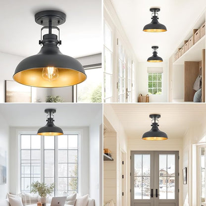 Metal Semi Flush Mount Light Fixture 11.4 inch Ceiling Light Black Hallway Light Fixtures for Kitchen,Hall,Bedroom,Bathroom,Entryway 1 Pack