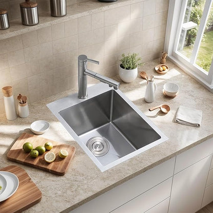 VAPSINT 13x15 Inch Drop In Bar Sink, 13 Inch Top Mount Stainless Steel Small Bar Sink, 16 Guage Handmade Single Bowl for Kitchen Wet Prep Outdoor RV with Grid & Drain Strainer