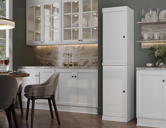 Palace Imports Solid Wood Pantry Cabinet - Tall Narrow Storage Cabinet with Raised Panel Doors - 16.5" W x 71.5" H - White, Kitchen Cupboard, Adjustable Shelves, 100% Eco-Friendly Wood, Modular