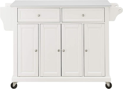Crosley Furniture Full Size Stone Top Rolling Kitchen Island Storage Cart, Microwave Stand, Spice Rack, White