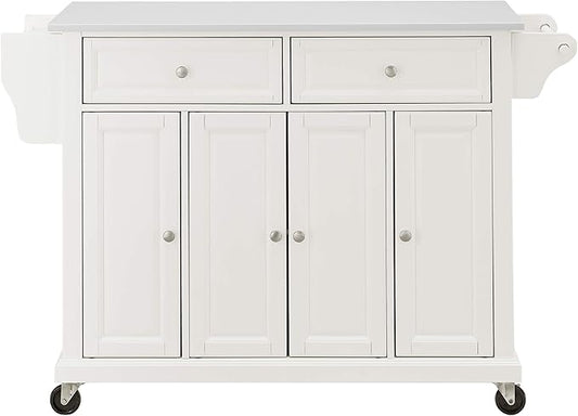 Crosley Furniture Full Size Stone Top Rolling Kitchen Island Storage Cart, Microwave Stand, Spice Rack, White