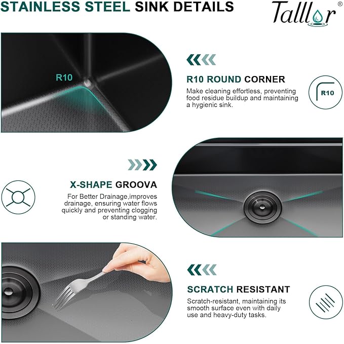 Smart Waterfall Kitchen Sink 30" Drop-In Single Bowl 16 Gauge 304 Stainless Steel Workstation Sink with Mechanical Control Panel & Pull-Down Faucet, Gunmetal Black for Decoration or Renovation
