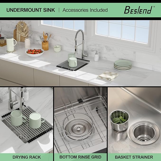 15 Inch Bar Sink Undermount - Beslend 15x17 Inch Small Kitchen Sink Stainless Steel Kitchen Bar Sink 16 Gauge Single Bowl Sink RV Sink
