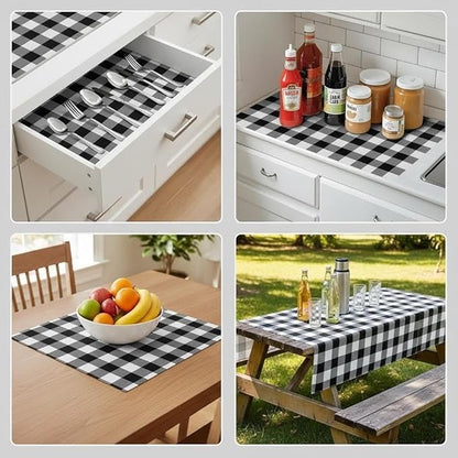 Coavas Shelf and Drawer Liner, Non Slip Extra Grip Non Adhesive Waterproof Thickened Cabinet Mat, Easy Cut for Kitchen Pantry Bathroom Dresser Cupboard (Black Stripe, 12IN x 20FT)