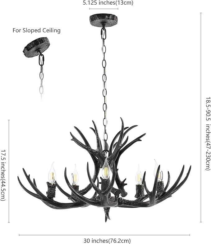 JONATHAN Y 30" Black Rustic Resin Antler 5-Light LED Chandelier, Farmhouse Faux Deer Horn Hanging Ceiling Light for Dining Room, Kitchen Island, Adjustable Light Fixture (JYL6300C)