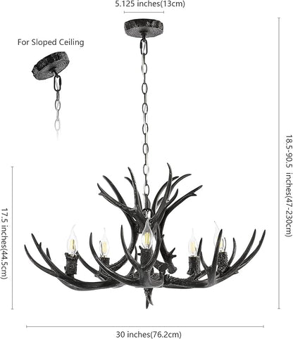 JONATHAN Y 30" Black Rustic Resin Antler 5-Light LED Chandelier, Farmhouse Faux Deer Horn Hanging Ceiling Light for Dining Room, Kitchen Island, Adjustable Light Fixture (JYL6300C)