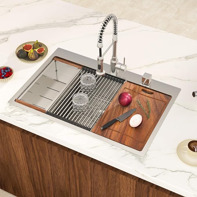 33 Inch Drop In Kitchen Sink 33x22 Inch Topmount Stainless Steel Sink Workstation16 Gauge Single Bowl 9 Inch Deep Basin
