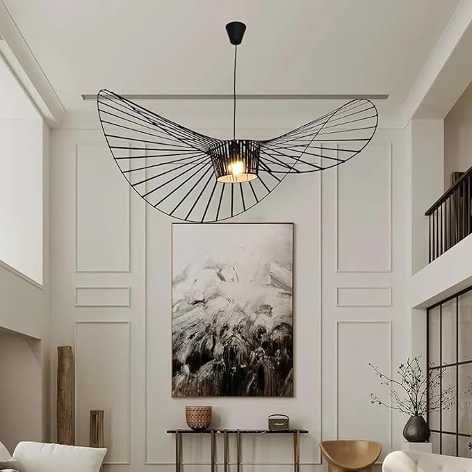 Modern Black Woven Chandelier, 70.86 inch Farmhouse Coastal Hat Pendant Light Fixtures Matte Black Handwoven Shade Boho Pendant Hanging Lamp for Kitchen Dining Room Bedroom Foyer Hallway