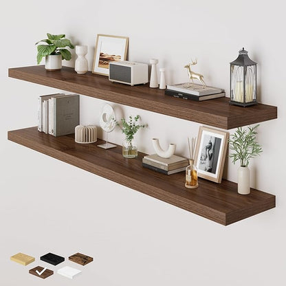 RICHFOCUS Deep Floating Shelves for Wall 2 Pack 12" D 36 Inch Wall Shelves for Room Wall|Wood Hanging Shelf with Invisible Brackets for Bathroom Bedroom Kitchen Laundry Room, Walnut