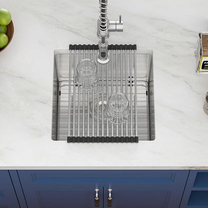 17x17 in Undermount Bar Sink Square Wet Bar Prep Sink Stainless Steel 16 Gauge Single Bowl Undermount Deep Kitchen Rv Outdoor Garage Sink Basin