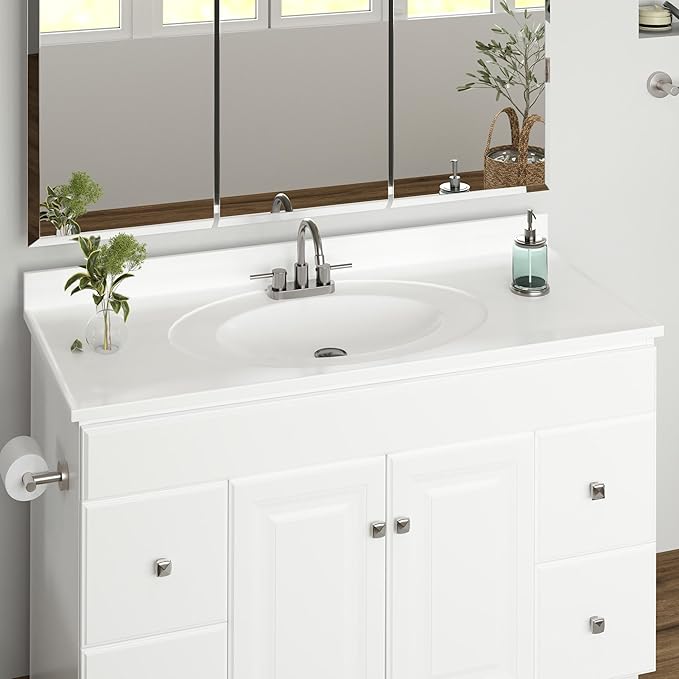 Design House Cultured Marble Vanity Top, 49 in W x 22 in D, Integrated 4 in Centerset Oval Sink & Backsplash, Solid White, 586255