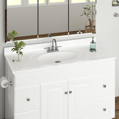 Design House Cultured Marble Vanity Top, 49 in W x 22 in D, Integrated 4 in Centerset Oval Sink & Backsplash, Solid White, 586255