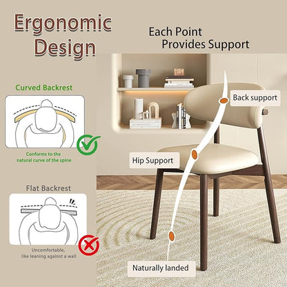 Walnut Dining Chairs Set of 4, Modern Farmhouse Decor Kitchen Island Chairs with Rubber Wood Frame Leather Cushion, Upholstered Wooden Dinner Chair for Living Room Dinning, Khaki
