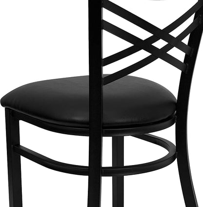 Flash Furniture 4 Pack HERCULES Series Black ''X'' Back Metal Restaurant Chair - Black Vinyl Seat