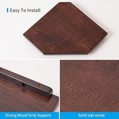 Corner Wall Shelves, Corner Floating Shelves Set of 2 Solid Oak Wood Display Shelf with Wire Hole Small Plant for Kitchen Living Room Dark Walnut 13.5inch