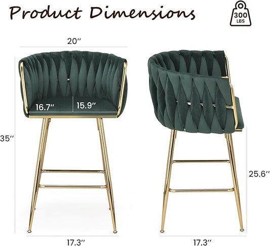 Counter Height Bar Stools Set of 2, 26 Inch Kitchen Island Stools with Backs Metal Legs