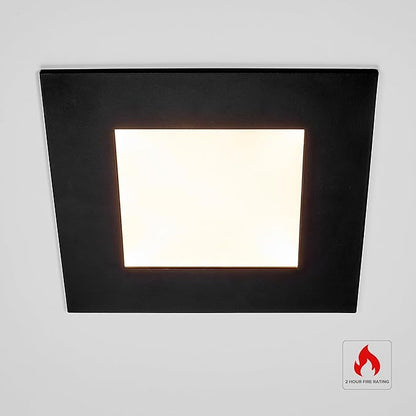 Maxxima 6 in. 2 Hour Fire Rated Ultra Thin Square Black LED Downlight, Slim Recessed Canless Light, IC Rated, 1050 Lumens, 5 Color Temperature Selectable 2700K/3000K/3500K/4000K/5000K, Dimmable