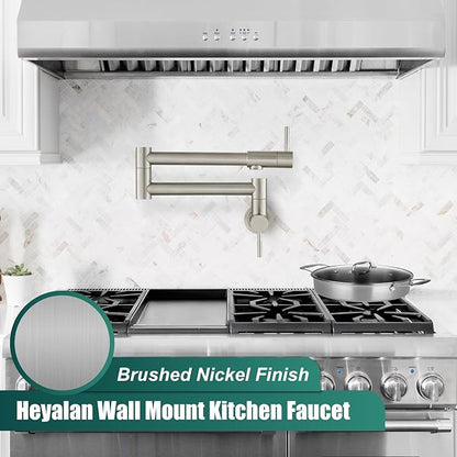 Heyalan Pot Filler 19 Inch Wall Mount Folding Stretchable Kitchen Restaurant Faucet Stainless Steel Pot Filler Double Joint Swing Arm Two Handles Commercial NPT,Straight Handle,Brushed Nickel