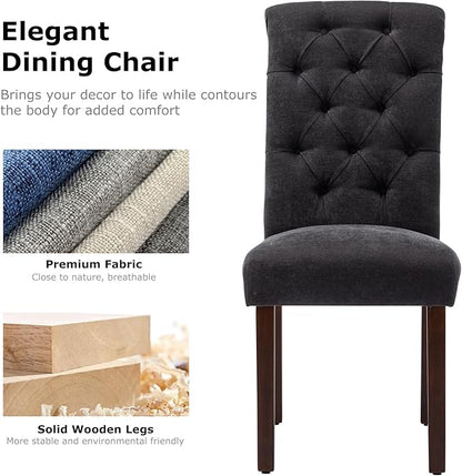 Tufted Dining Chairs Set of 2, Upholstered Parsons Dining Room Chairs, Fabric Kitchen Side Chair with Wood Legs, Black