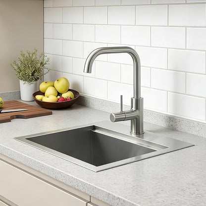 IKEBANA 15x15 Inch Bar Sink Drop in, Brushed Nickel Topmount Small Kitchen Sink, Single Bowl Handmade16 Guage T-304 Stainless Steel Workstation Kitchen Sinks, Outdoor RV Prep Wet Bar Sinks