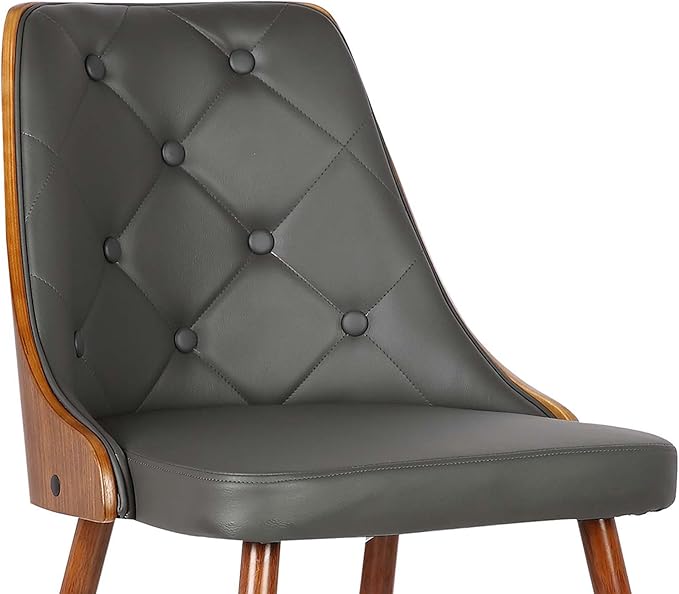 Armen Living Lily Dining Chair in Grey Faux Leather and Walnut Wood Finish 20 x 31 x 23