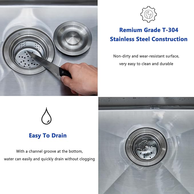 HOTIS 25x22 Inch Drop In Kitchen Sink, 25 Inch Topmount 304 Stainless Steel RV Laundry Utility Sink, Brushed Nickel Single Bowl Bar Sink With Drain