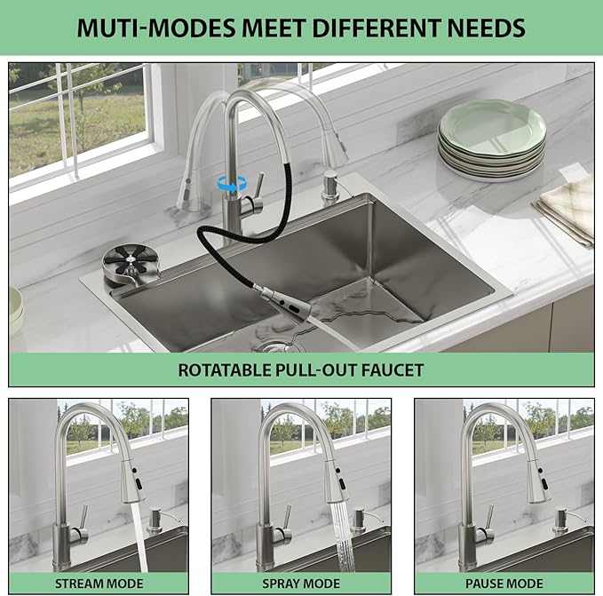 28 Drop In Kitchen Sink - Beslend 28x22 Kitchen Sink Drop In Workstation with Faucet, Stainless Steel Sinks and Soap Dispenser Topmount 16 Gauge Single Bowl Above Counter Dish Basin 9" Deep