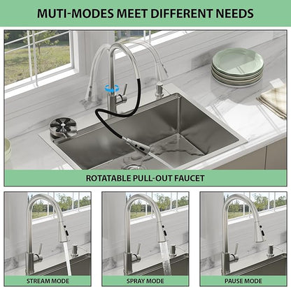 28 Drop In Kitchen Sink - Beslend 28x22 Kitchen Sink Drop In Workstation with Faucet, Stainless Steel Sinks and Soap Dispenser Topmount 16 Gauge Single Bowl Above Counter Dish Basin 9" Deep