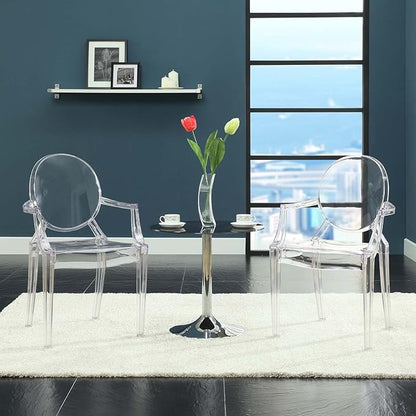 Modway Casper Modern Acrylic Stacking Kitchen and Dining Room Arm Chair in Clear - Fully Assembled