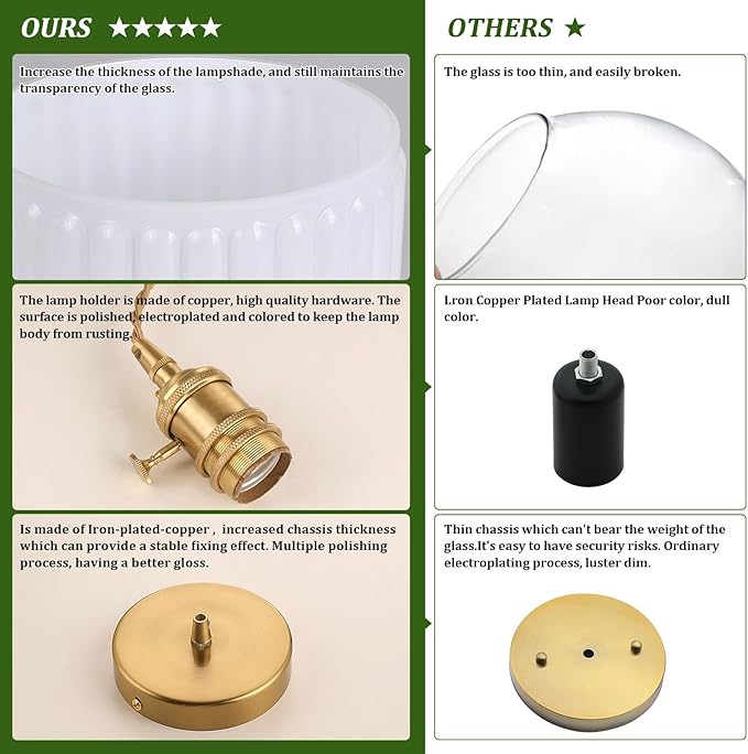 Shenmoyl Pendant Light 2 Pack with White Striped Glass Lmapshade, Brass Vintage Pendant Light Adjustable Hanging Light for Kitchen Island Dining Room Hallway