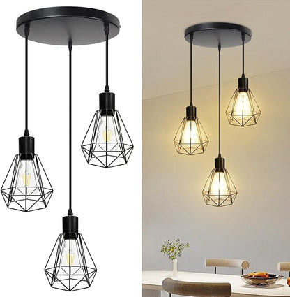 LTBLIGHT 3-Light Pendant Light Fixture, Farmhouse Hanging Lights with 1.2m Adjustable Cord, Ceiling Lighting for Kitchen Island Dining Room Hallway, E26 Base (Bulbs Not Included)
