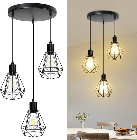 LTBLIGHT 3-Light Pendant Light Fixture, Farmhouse Hanging Lights with 1.2m Adjustable Cord, Ceiling Lighting for Kitchen Island Dining Room Hallway, E26 Base (Bulbs Not Included)