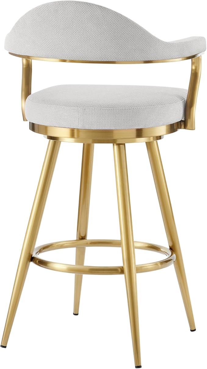Armen Living Justin Modern Farmhouse 30" Seat Height Swivel Bar Stool with Silver Fabric and Gold Brushed Stainless Steel Legs for Kitchen Island Counter