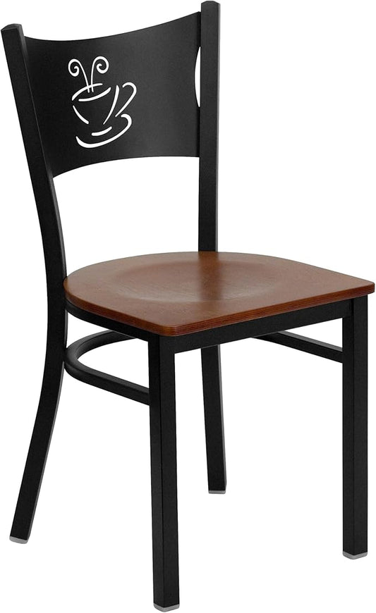 Flash Furniture HERCULES Series Black Coffee Back Metal Restaurant Chair - Cherry Wood Seat
