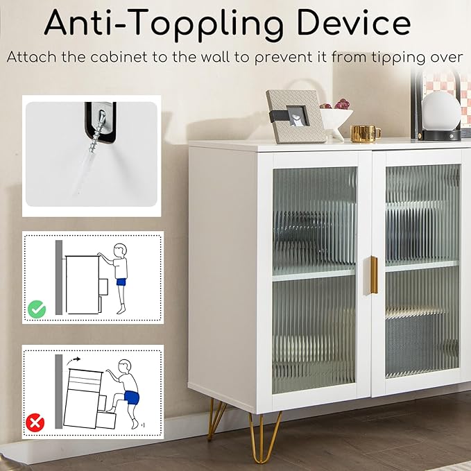 Giantex Buffet Cabinet with Storage, Modern Sideboard with 2 Doors & 3 Drawers, Freestanding Kitchen Cupboard with Solid Metal Legs, Coffee Bar Cabinet with Storage for Living Room, White