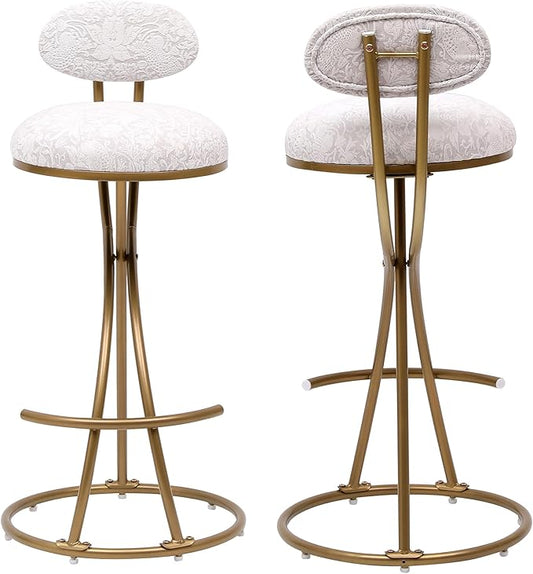 Round Print Bar Stools Set of 2 Chairs for Kitchen Island & Dining Rooms Counter Stools，Gold