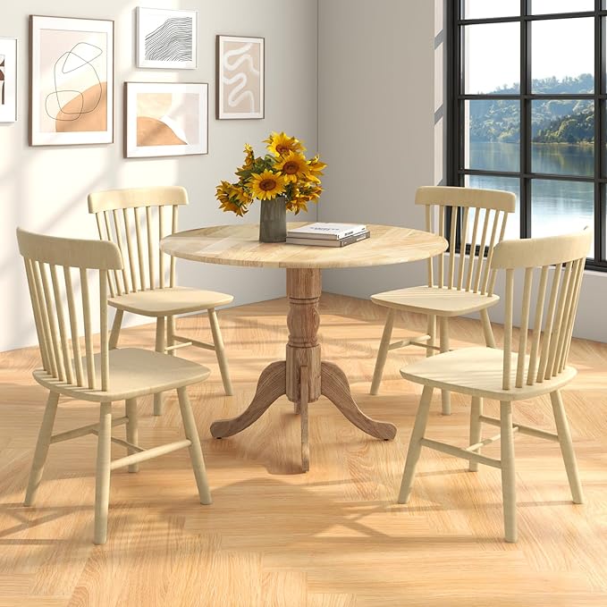 Giantex 39-Inches Round Dining Table for 4 with Legs, 220 Lbs Capacity, Rubber Wood Kitchen Table for Dinette, Dining Room, Living Room, Restaurant, Dinner (Natural)