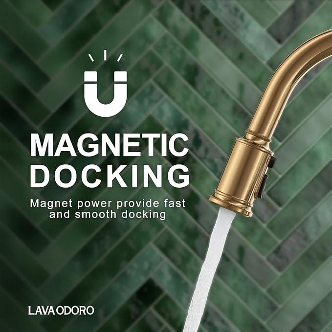 Lava Odoro Curtura Brushed Bronze Kitchen Faucet with Pull Down Sprayer, Gold Kitchen Sink Faucet with Magnetic Docking Spray 3-Function, Faucet for Kitchen Sink 1 Hole and 3 Hole, KF421-BB-M