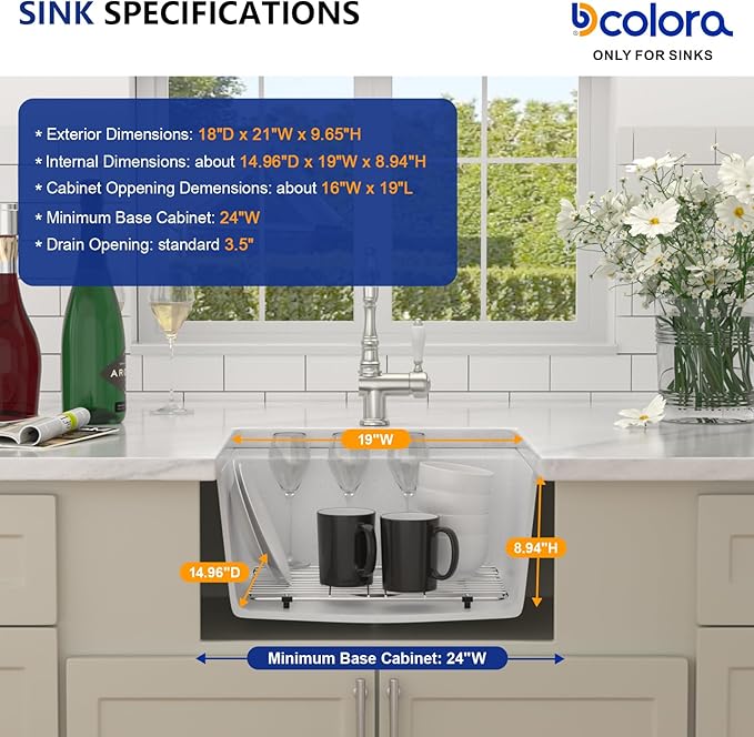 Dcolora 21 In. White Granite Composite Small Kitchen Sink, Single Bowl Workstation Undermount Prep Sink, Quartz Bar Sink, 21"x18"x9.65" #DC-GBUS25471