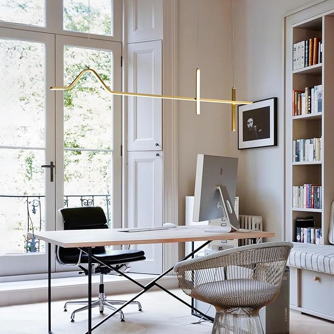 KCO Modern LED Chandelier Lighting Gold Linear Dimmable Pendant Ceiling Light Fixtures LED Dimmer Kitchen Island Hanging Light Fixture Adjustable Living Room Pendant Light