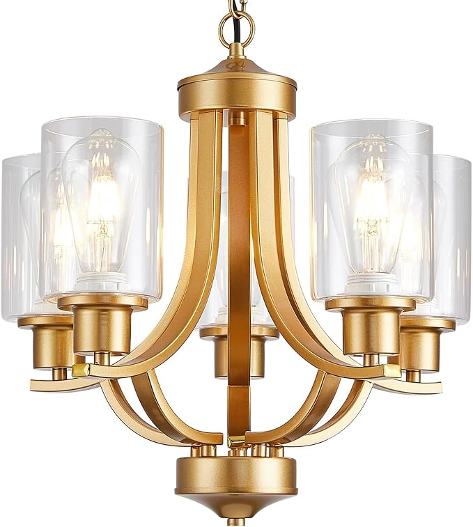 5-Light Dining Room Chandelier,Modern Small Chandeliers Gold Rustic Metal Farmhouse High Ceiling Pendant Light Fixtures for Living Room,Kitchen,Foyer,Bedroom