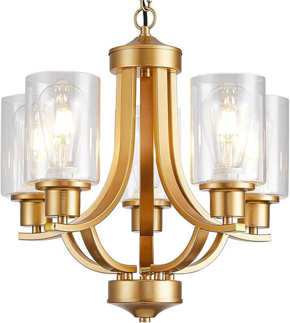 5-Light Dining Room Chandelier,Modern Small Chandeliers Gold Rustic Metal Farmhouse High Ceiling Pendant Light Fixtures for Living Room,Kitchen,Foyer,Bedroom