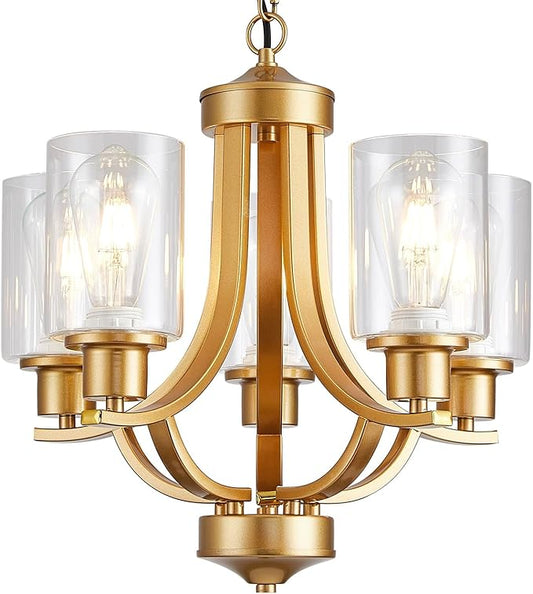 5-Light Dining Room Chandelier,Modern Small Chandeliers Gold Rustic Metal Farmhouse High Ceiling Pendant Light Fixtures for Living Room,Kitchen,Foyer,Bedroom
