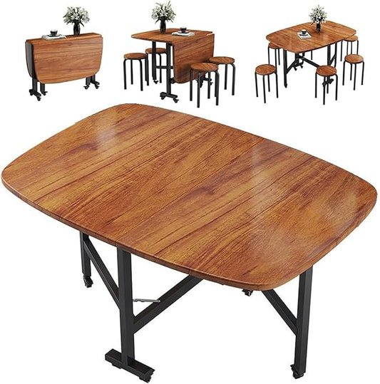 47.2×27.6in/31.5in Wooden Foldable Kitchen Table, Dual Drop Leaf Dinette Table for 4-8 People, Extendable Folding Kitchen Table for Small Spaces, Dining Room, Dinner, Dinette, Living Room, Apartment(4