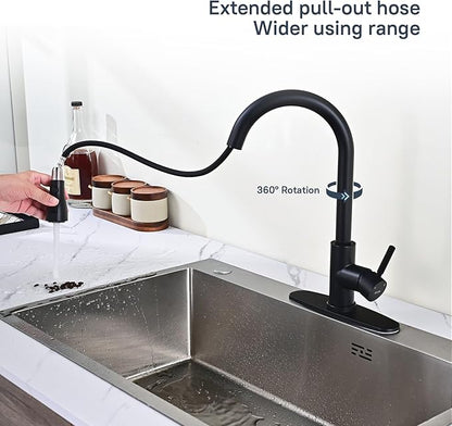 Arofa Black Touchless Bathroom Faucets, Kitchen Faucet with Pull Down Sprayer, Smart Motion Sensor Kitchen Sink Faucet, Stainless Steel Single Handle Kitchen Faucet, Matte Black