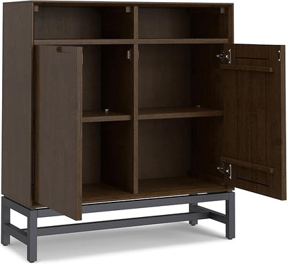 SIMPLIHOME Banting SOLID HARDWOOD 36 inch Wide Modern Industrial Entryway Storage Cabinet in Walnut Brown for the Living Room, Entryway and Family Room